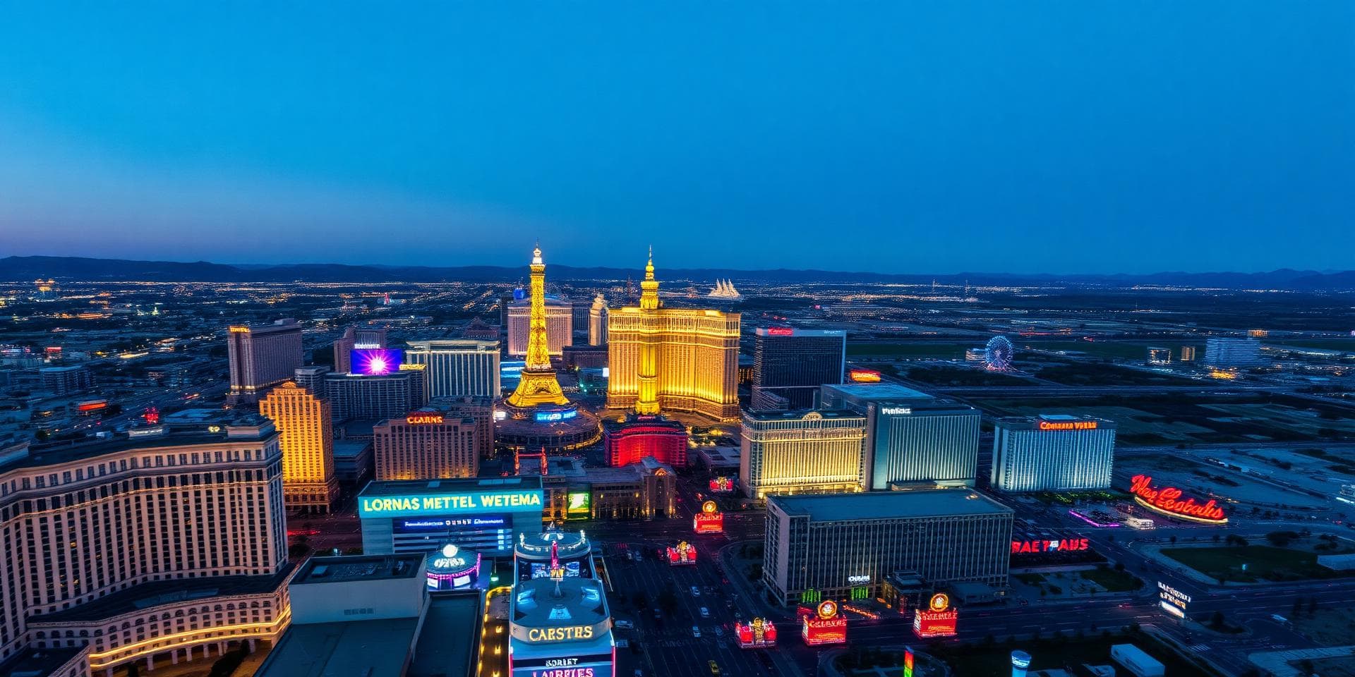 Aerial view of the Las Vegas skyline at night for a conference webpage